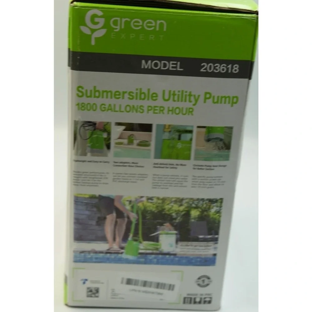 Green Expert 203618 Submersible Utility Pump 1/4 HP 1800 GPH –‎ New in Box